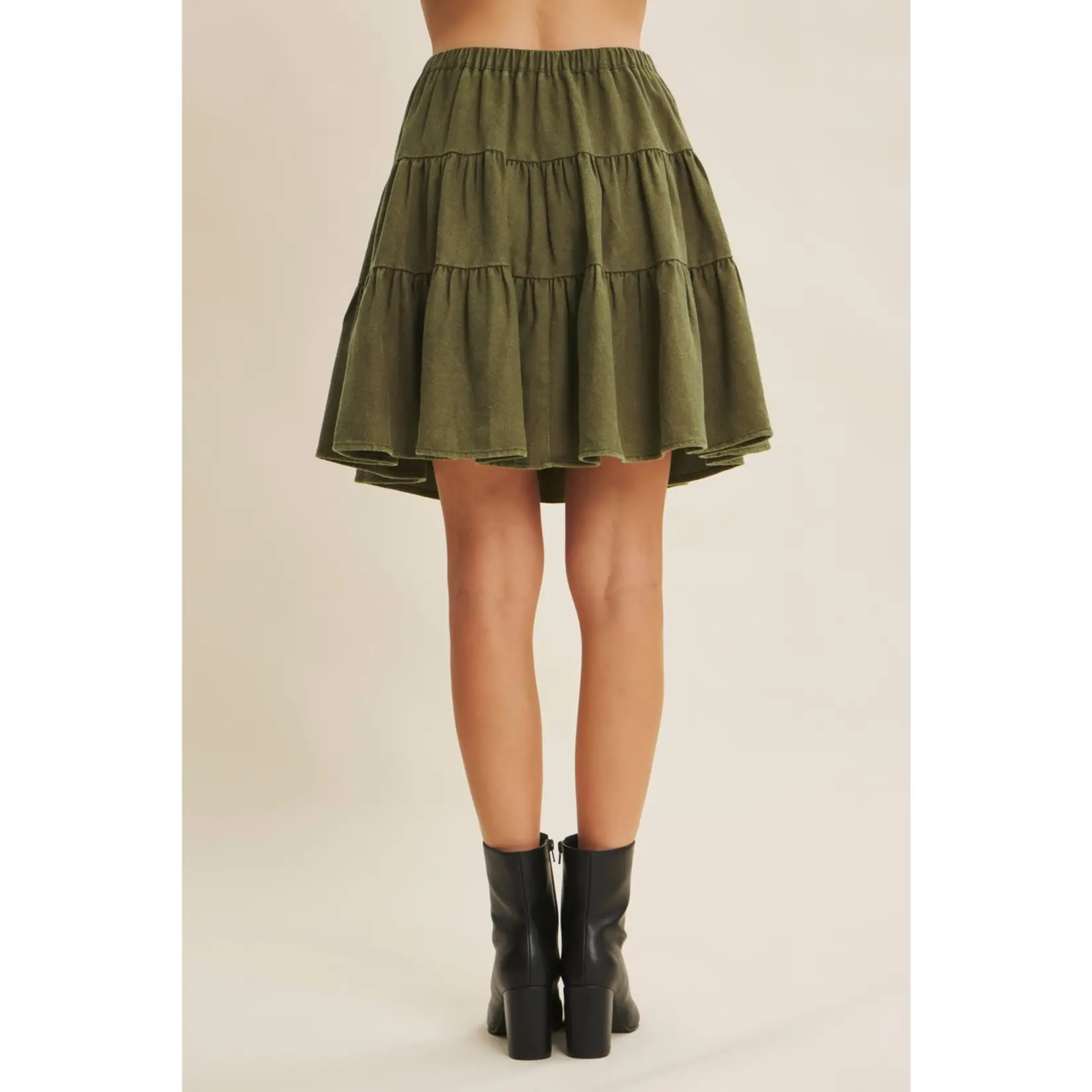 In February Ruffle Mini Skirt WASHED OLIVE