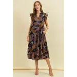 Doe and Rae Paisley Tiered Midi Dress- BLACK SPICE