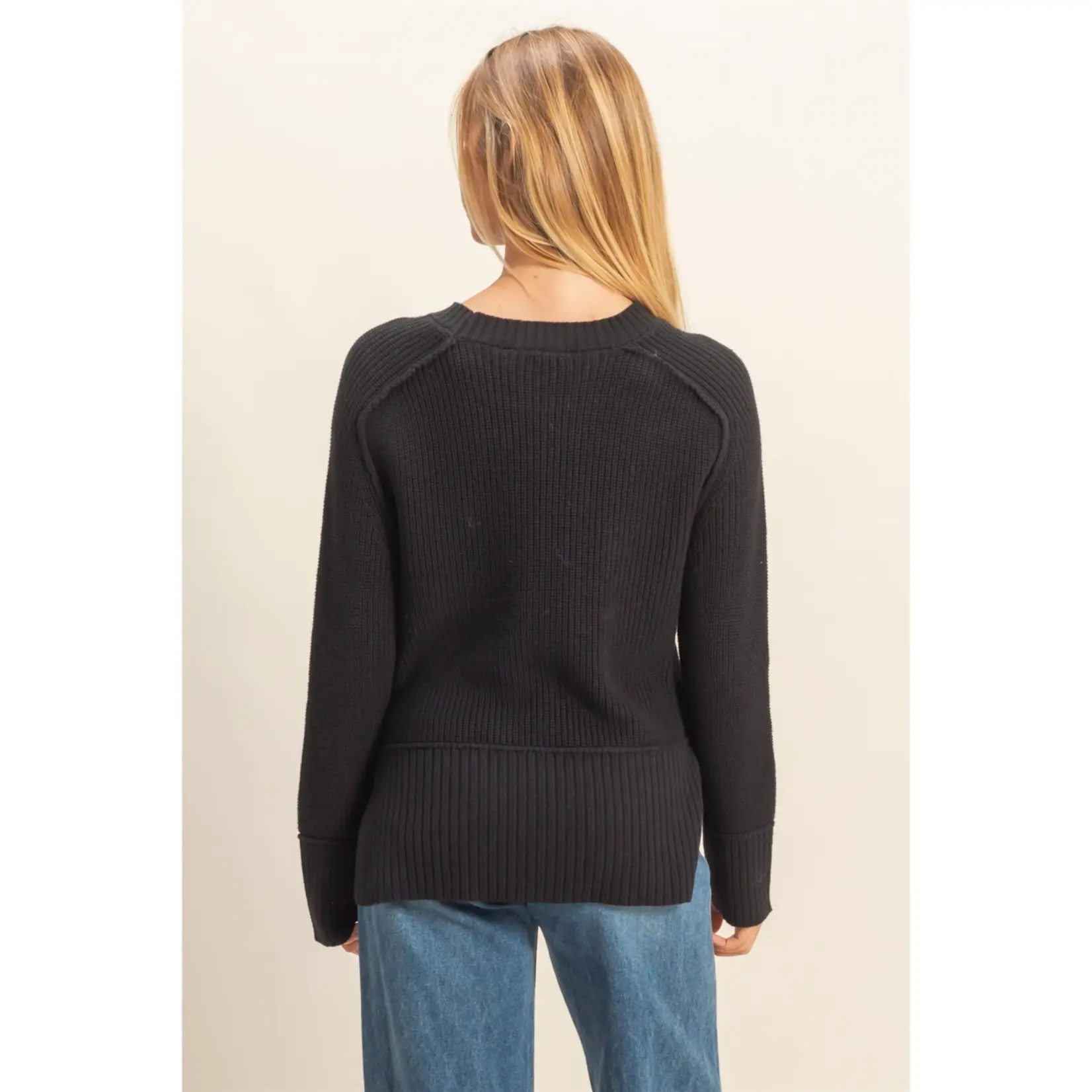 HYFVE Raglan Side Slit Sweater BLACK