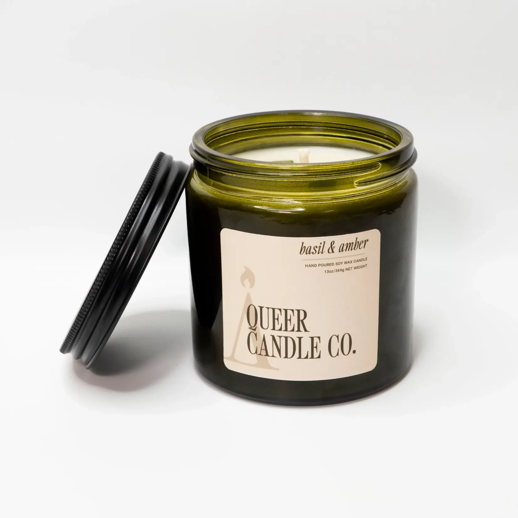 Queer Candle Co Green Jar Candle: Basil & Amber