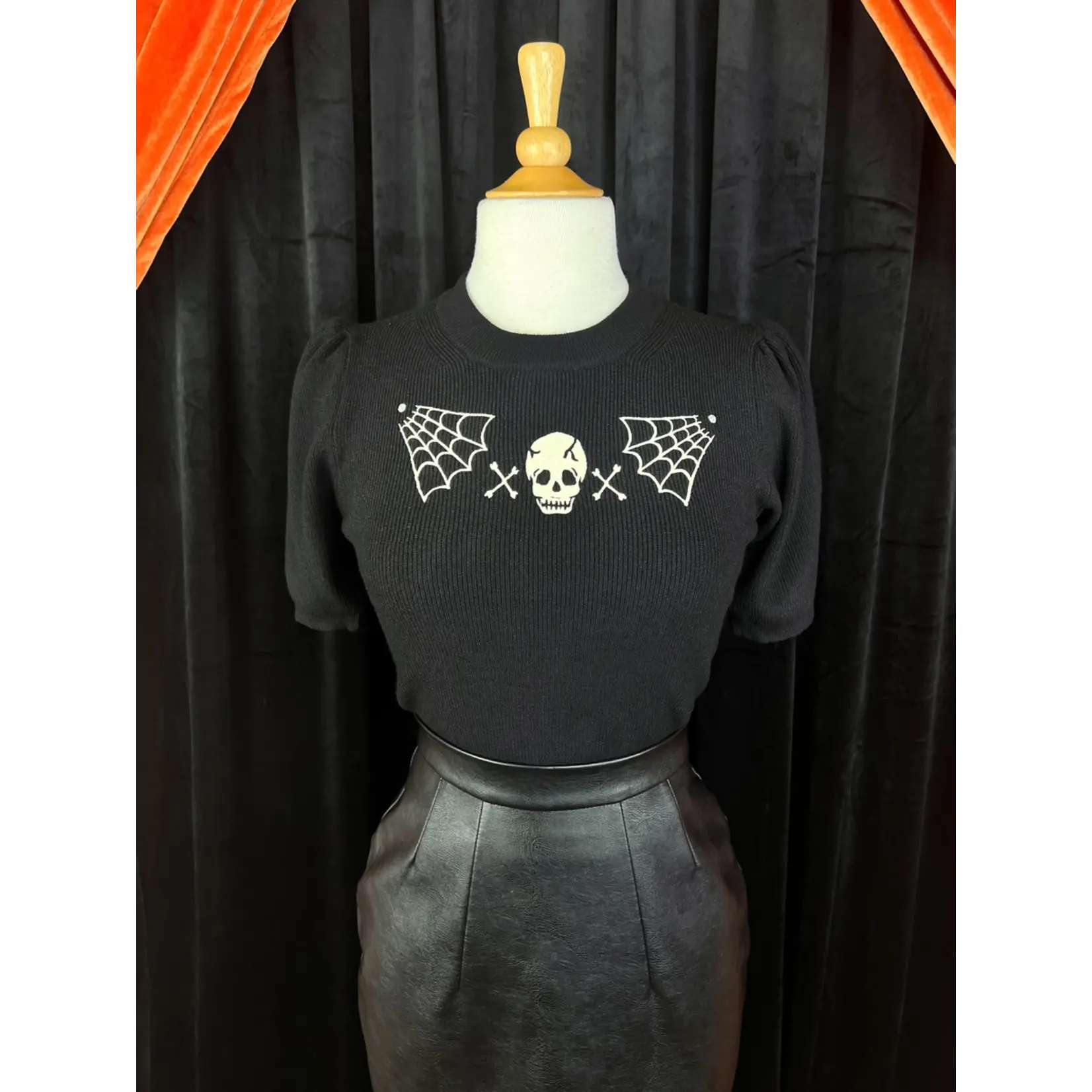 Mischief Made Skull Web Sweater-Black