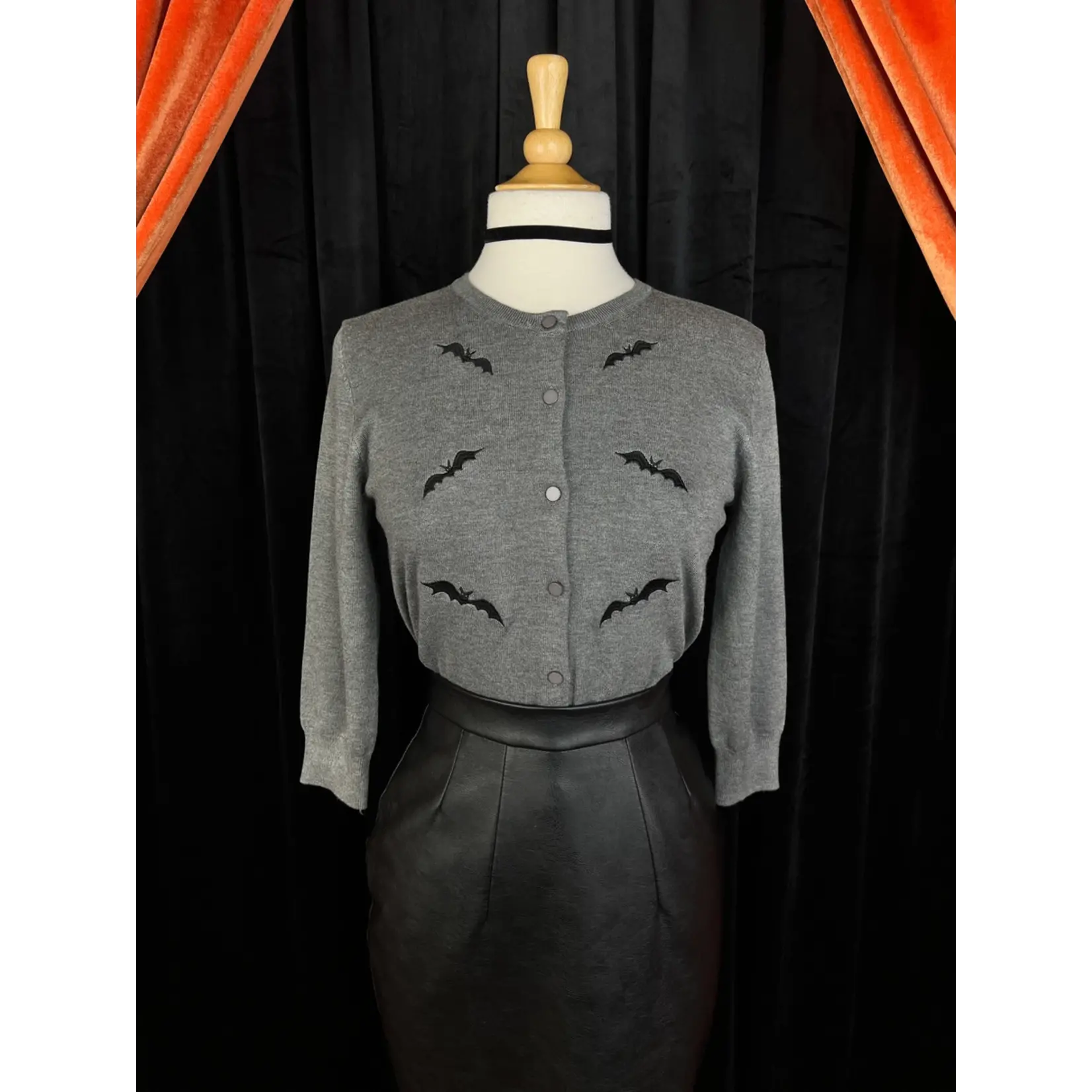 Mischief Made Batty Cropped Cardigan-Grey