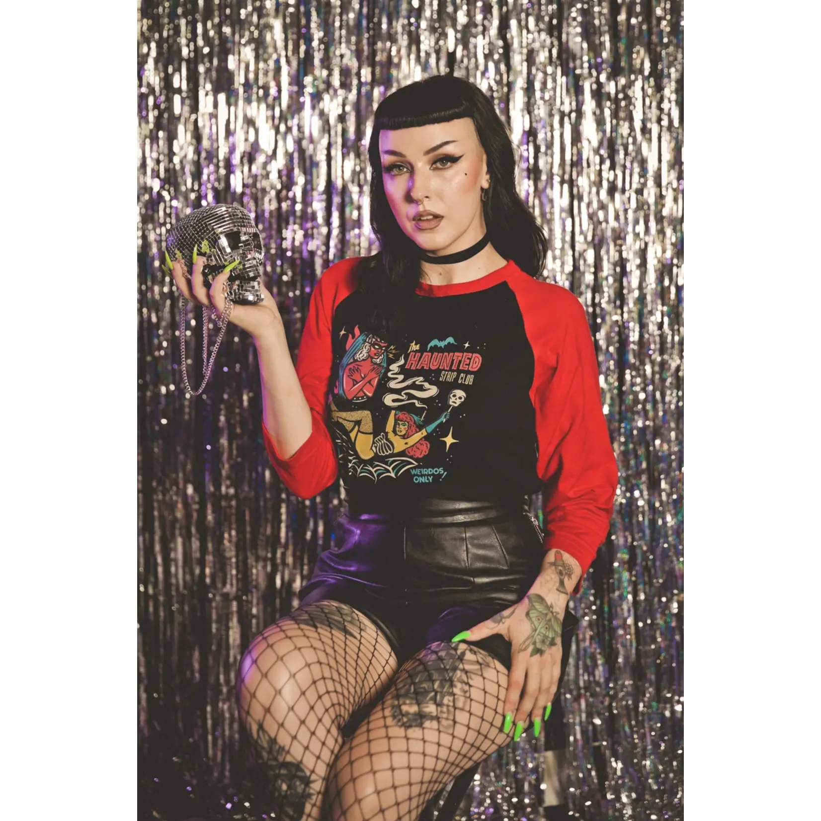 Mischief Made Haunted Strip Raglan Black/Red