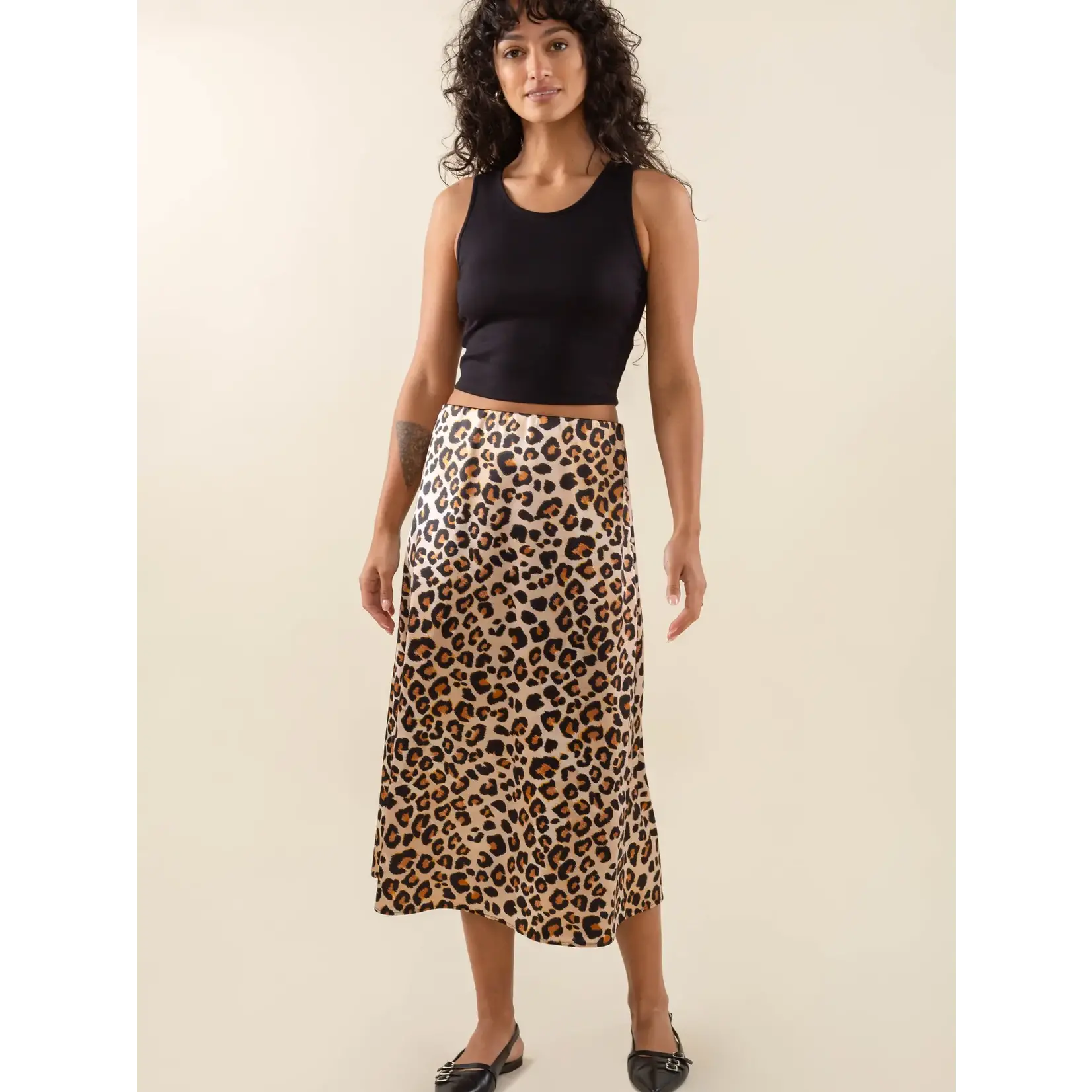 NLT Daphne Leopard Satin Midi Skirt