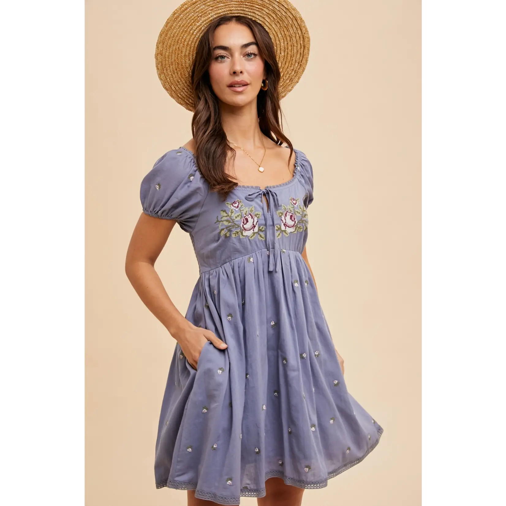 In Loom Cross Stitched Babydoll ELEMENTAL BLUE