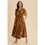 In Loom Embroidered Button Down Maxi CHESTNUT