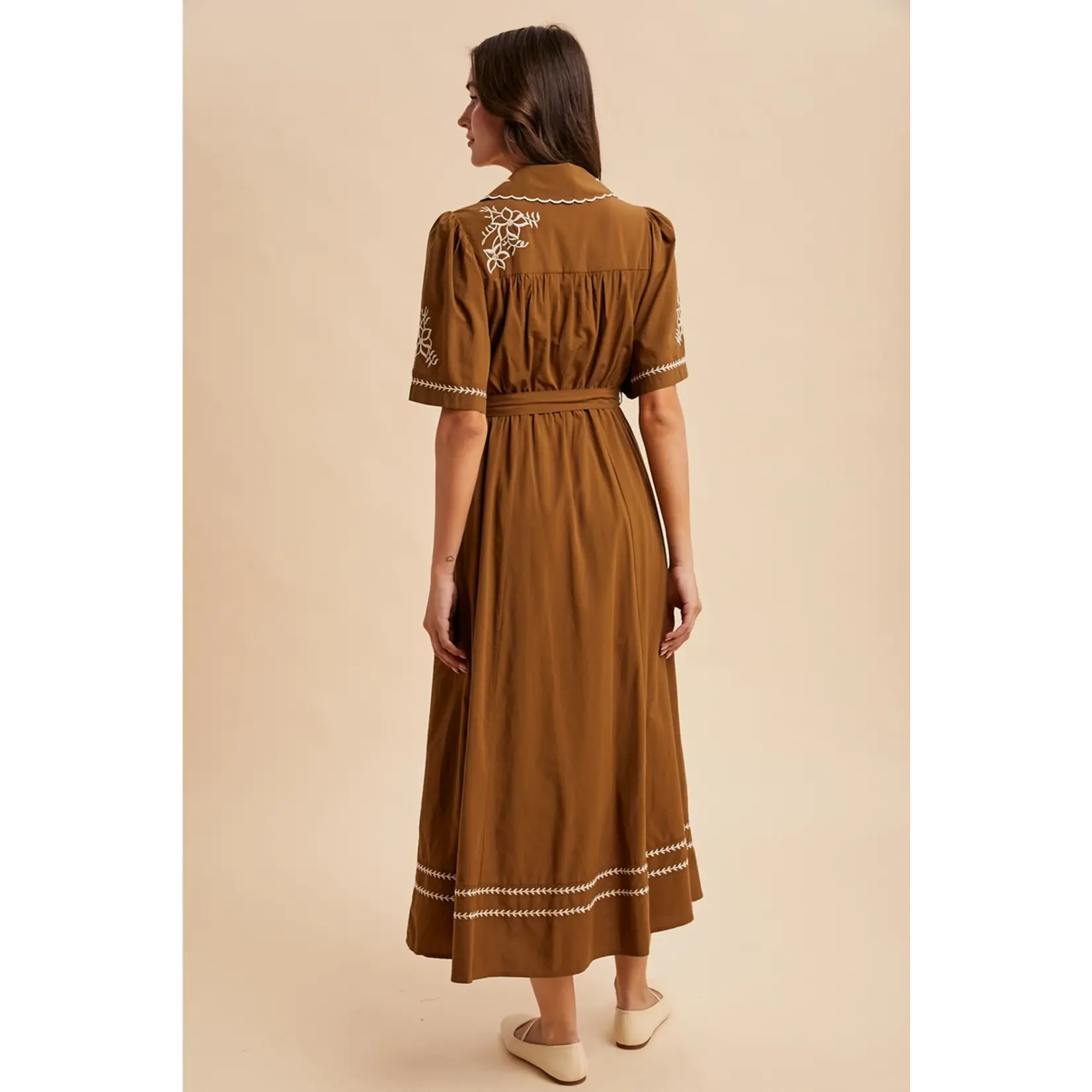 In Loom Embroidered Button Down Maxi CHESTNUT