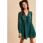 In Loom Embroidered Mini Dress EMERALD FINAL SALE