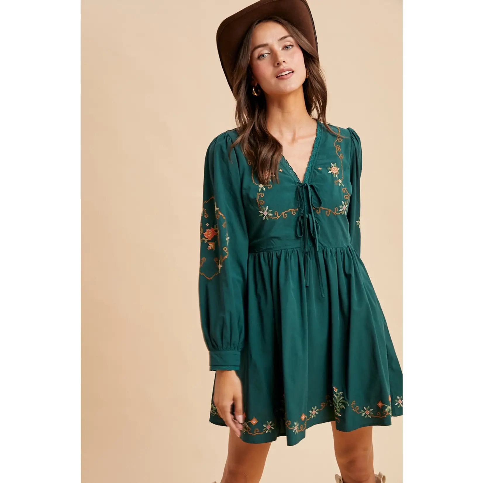 In Loom Embroidered Mini Dress EMERALD FINAL SALE