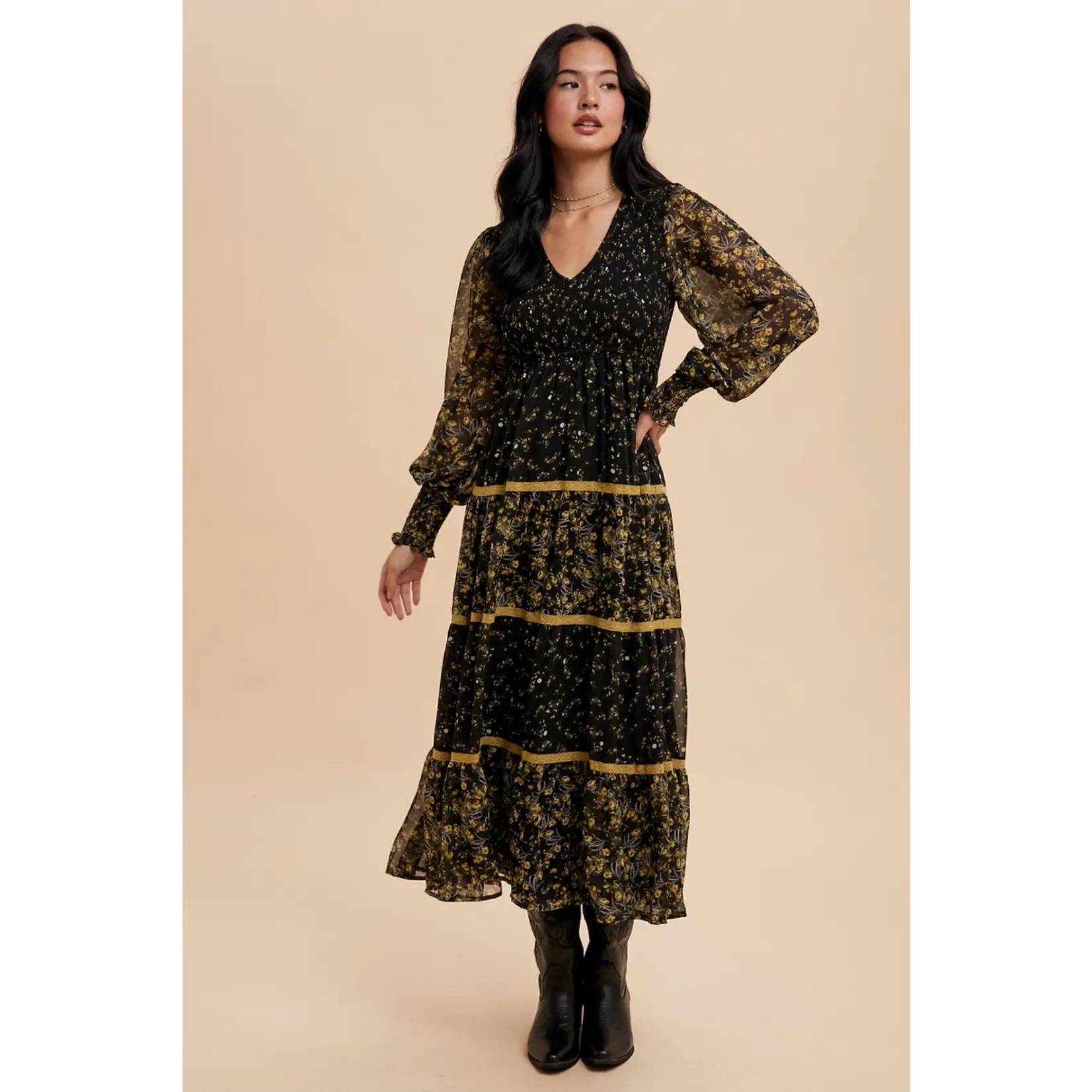 In Loom Mixed Media Floral Maxi BLACK FINAL SALE