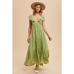 In Loom V Neck Ruffled Gauze Dress PISTACHIO