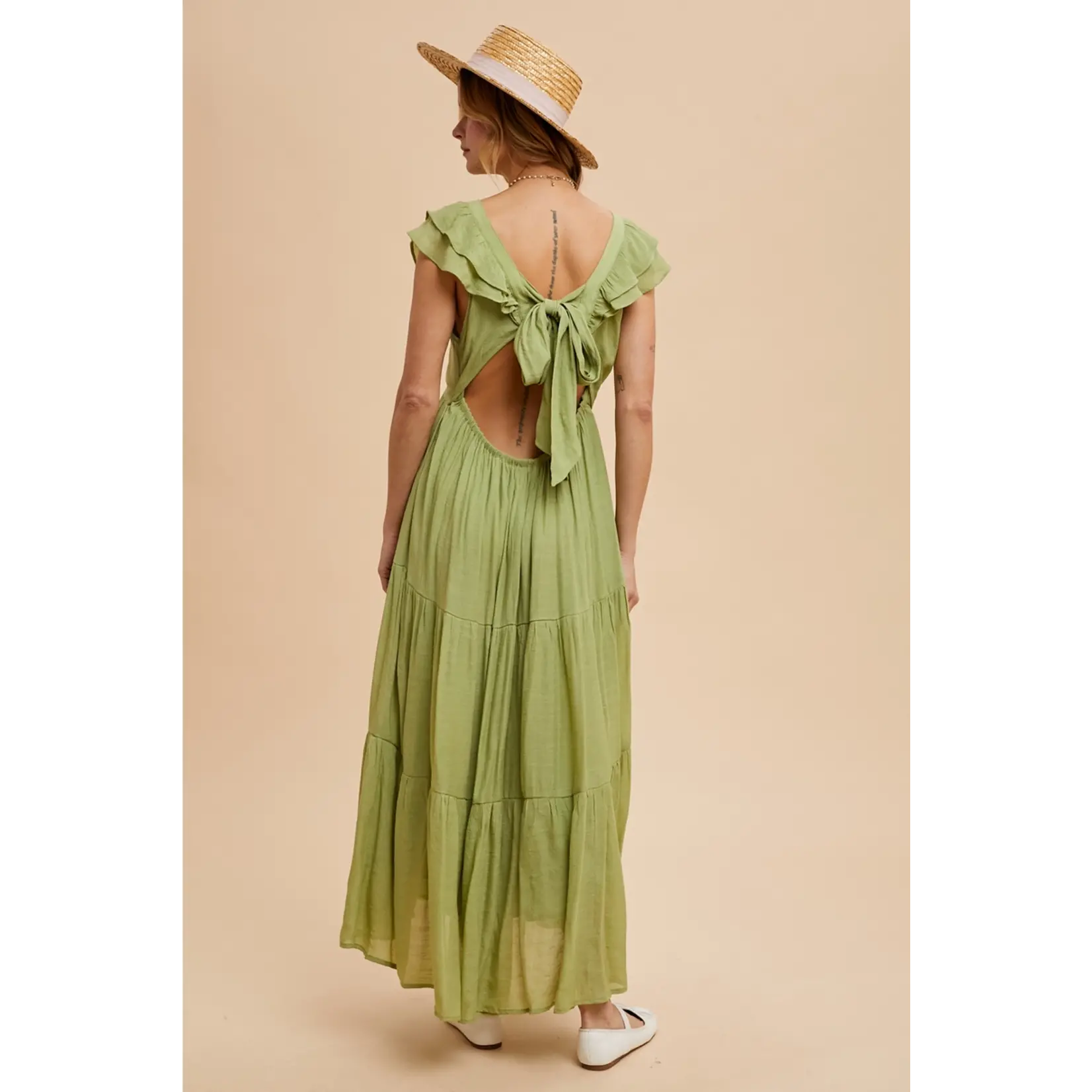 In Loom V Neck Ruffled Gauze Dress PISTACHIO