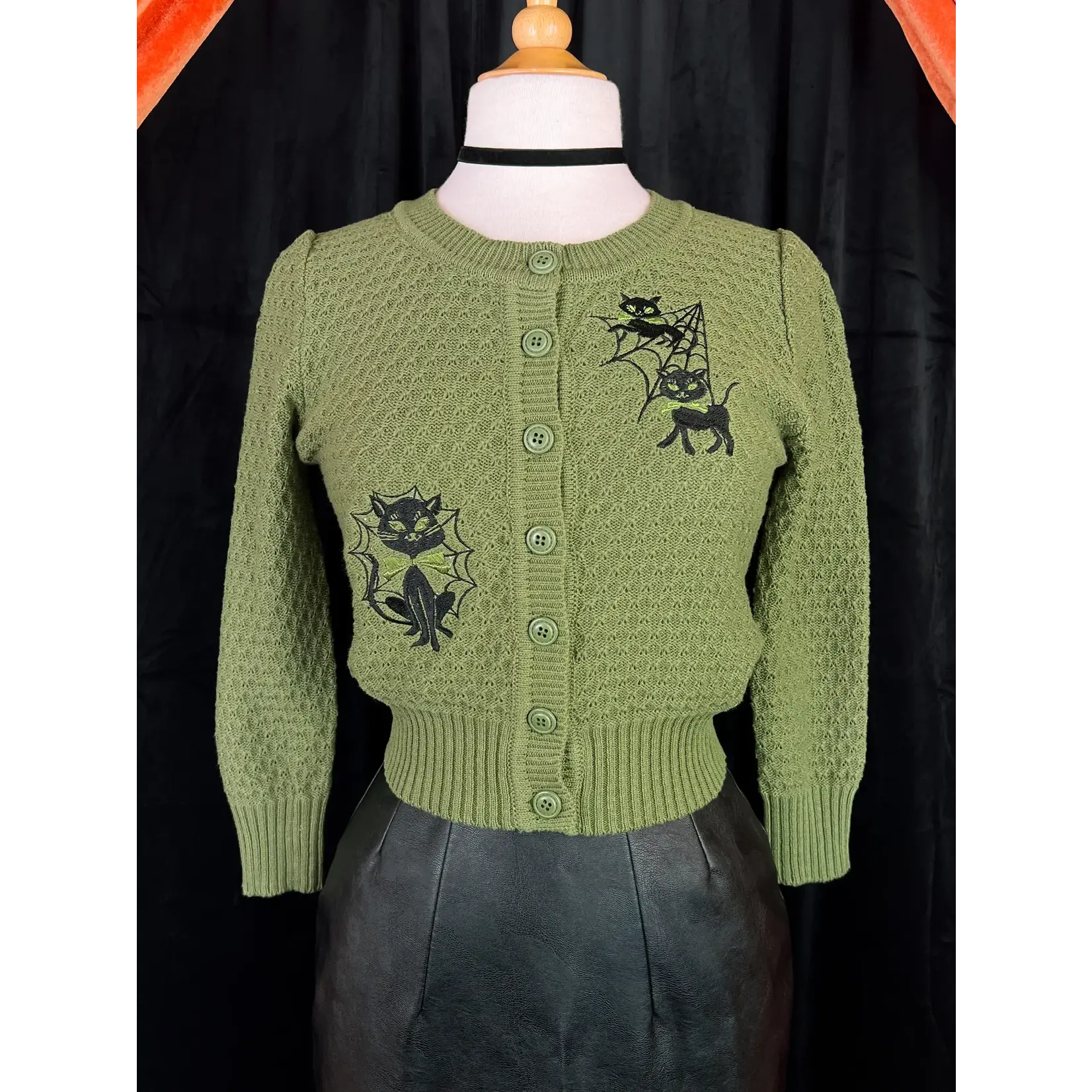 Mischief Made Meow Trap Cropped Cardigan- Sage