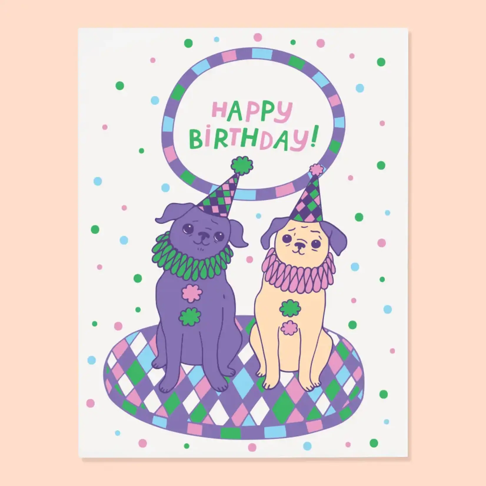 The Good Twin Clown Pugs Card