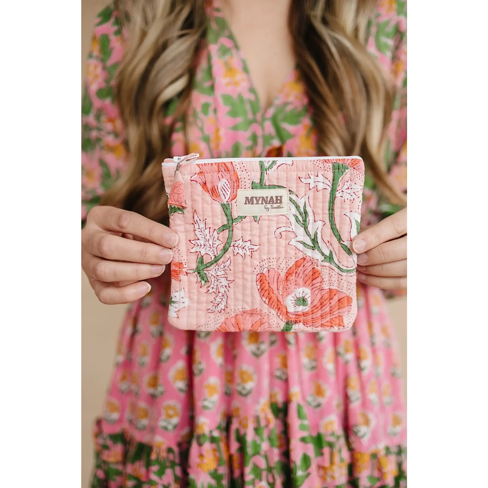 MYNAHbySmitha 'Peach Poppies' Quilted Coin Pouch