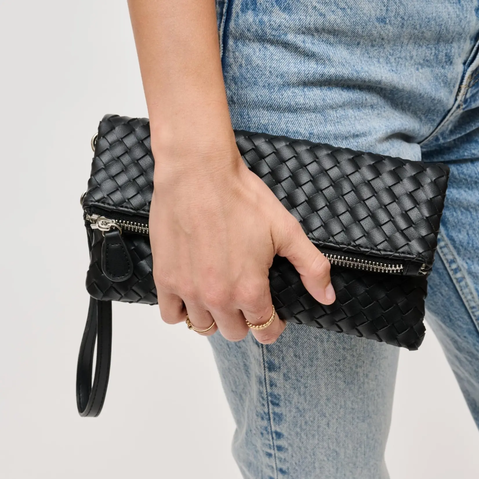 Urban Expressions Aria Woven Wristlet Clutch  Black