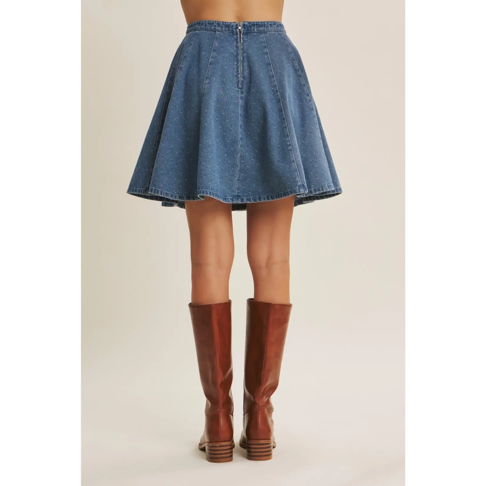 In February Dot Denim Flare Skirt- DENIM