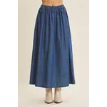 In February Washed Denim Flare Midi Skirt