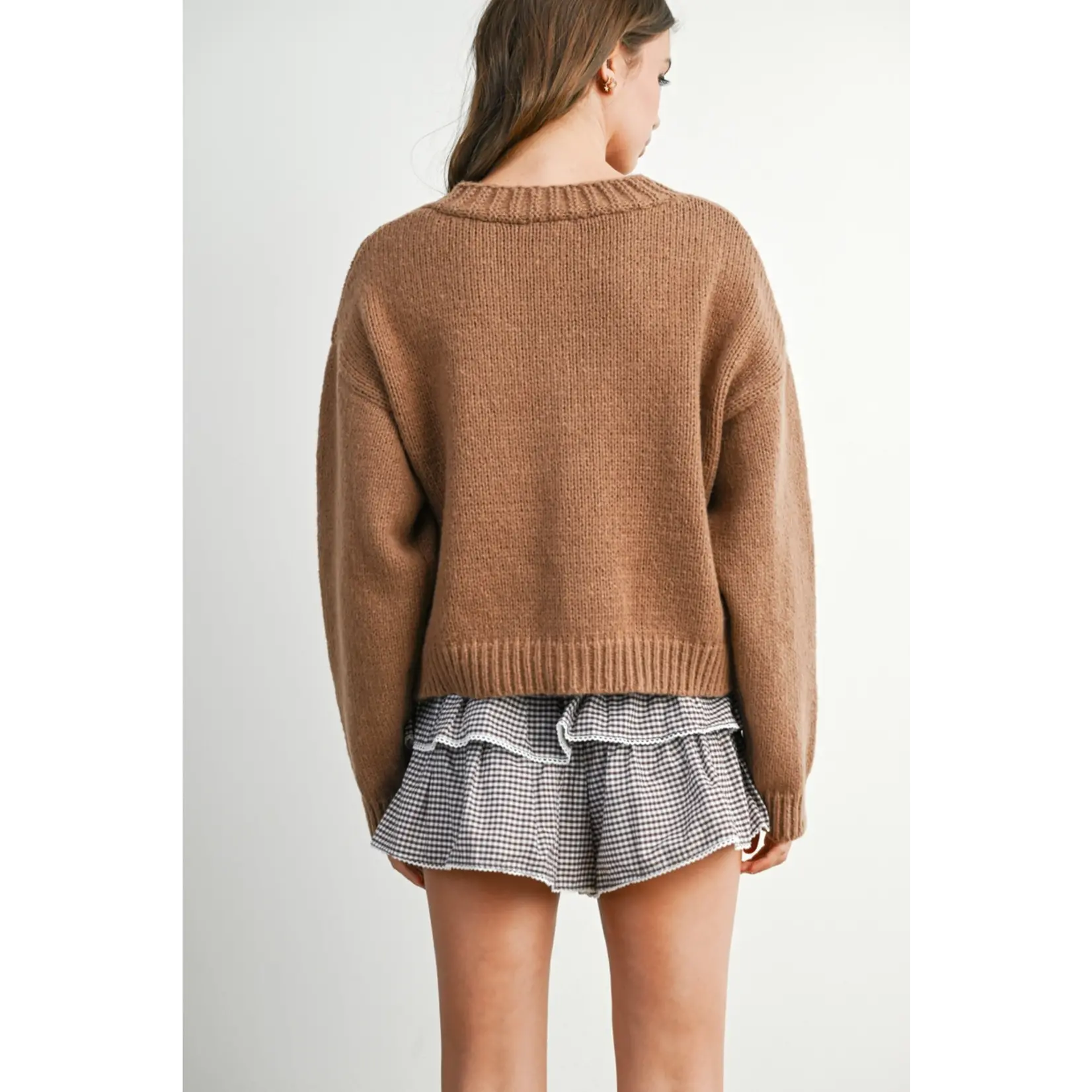 Buttermelon Strawberry Cropped Cardigan-Mocha