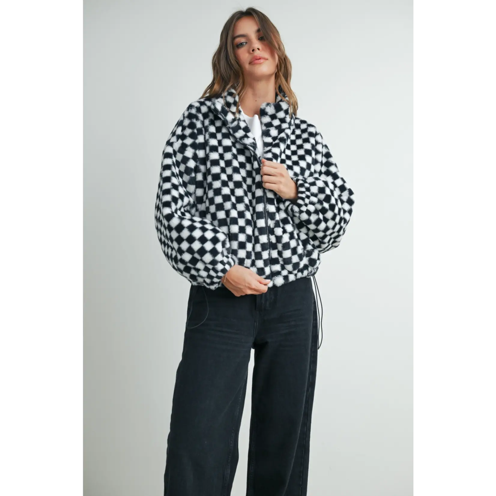 Buttermelon Checker Teddy Jacket-Black