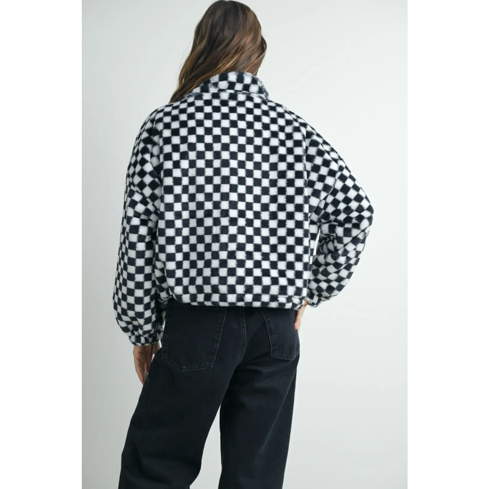 Buttermelon Checker Teddy Jacket-Black