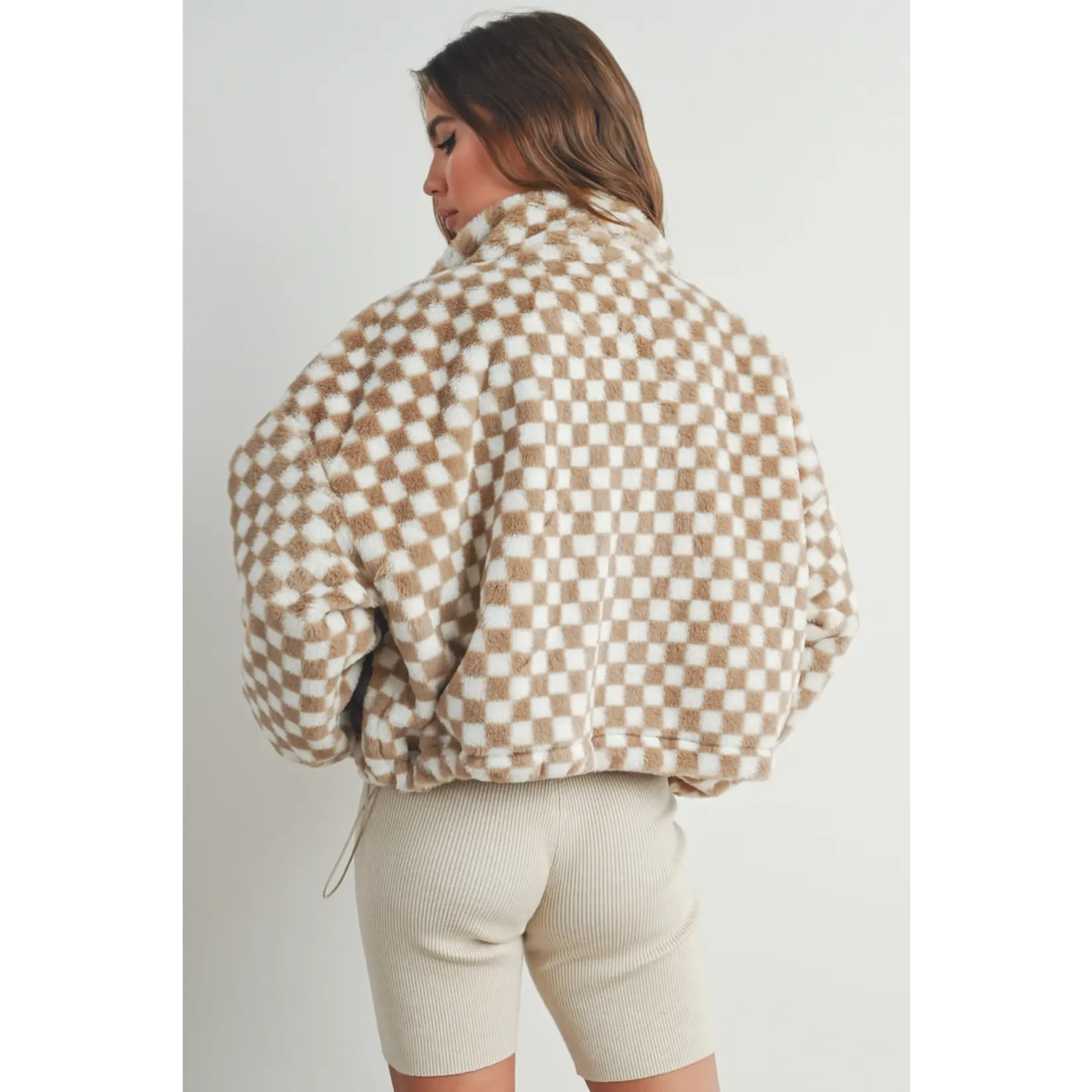 Buttermelon Checker Teddy Jacket-Taupe