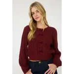 Blu Pepper Velvet Bow Sweater-BURGUNDY