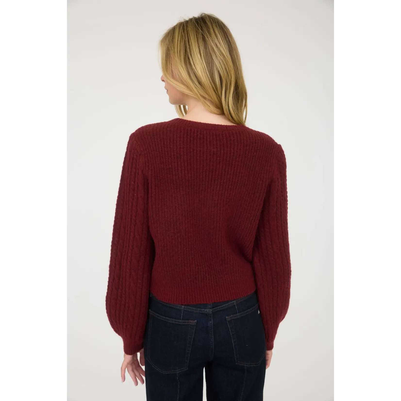 Blu Pepper Velvet Bow Sweater-BURGUNDY