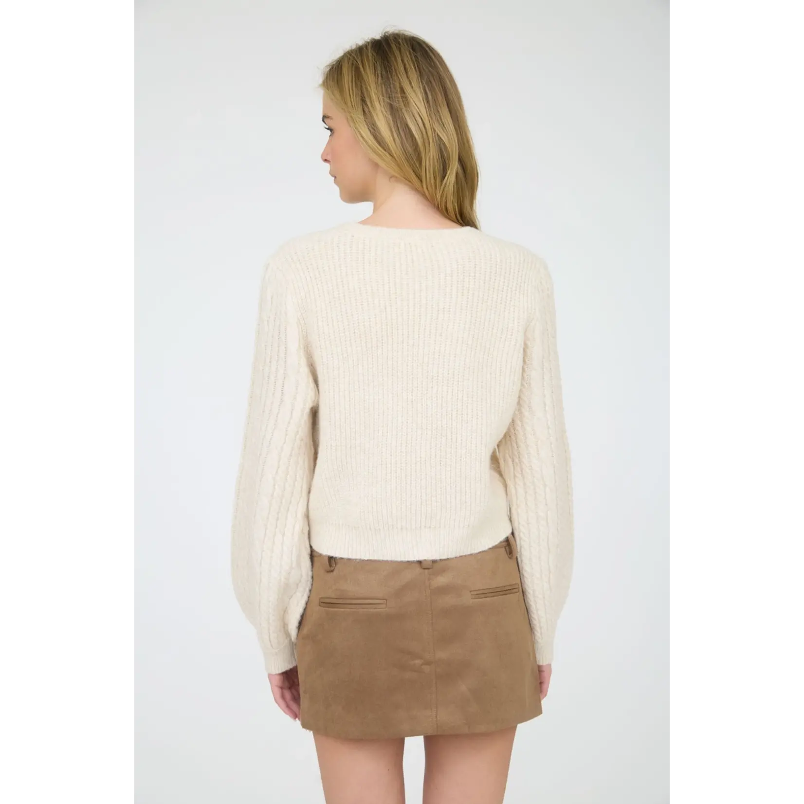 Blu Pepper Velvet Bow Sweater-CREAM