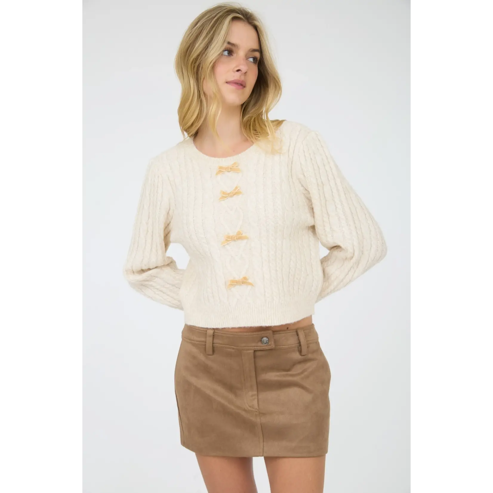 Blu Pepper Velvet Bow Sweater-CREAM