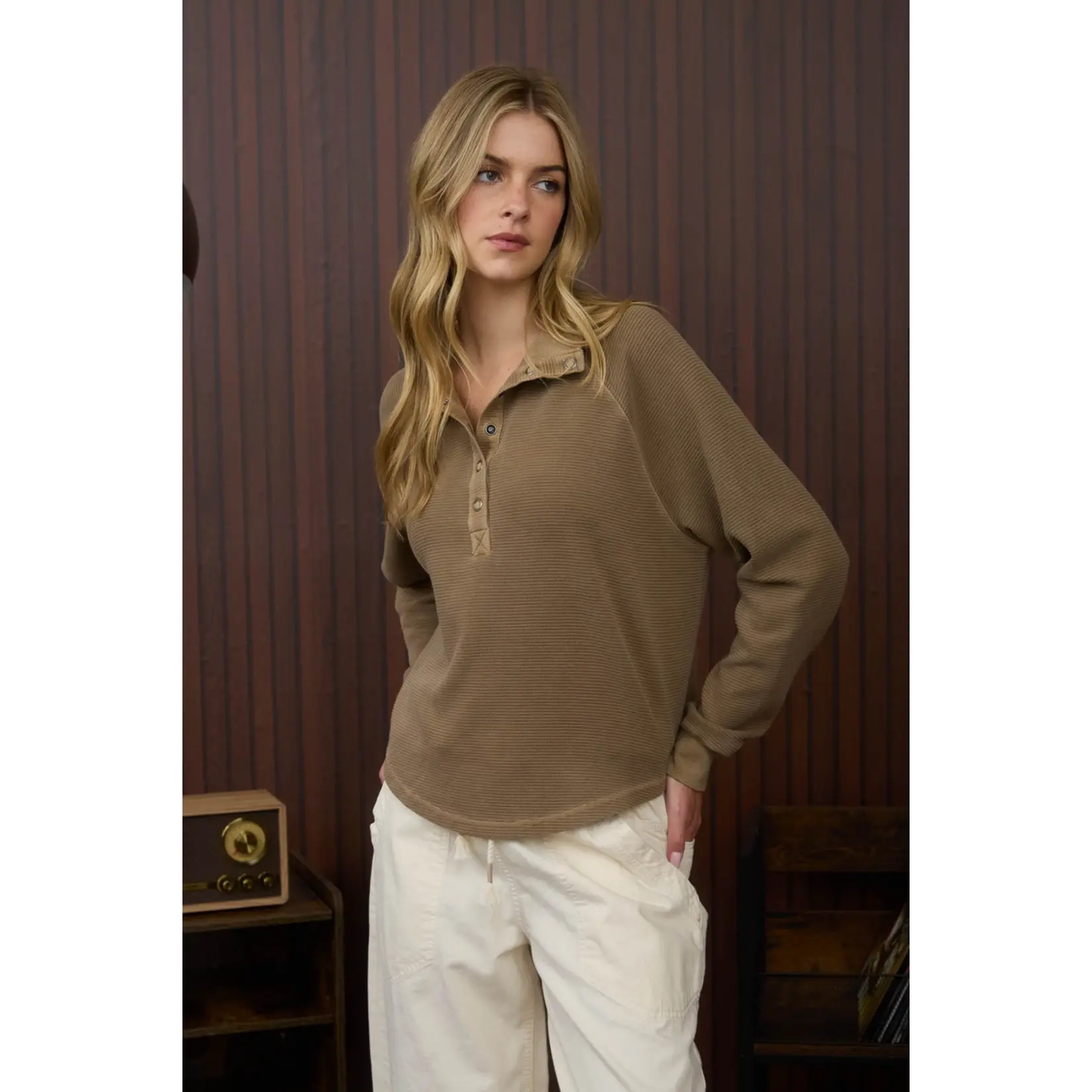 Blu Pepper Mock Neck Long Sleeve-BROWN