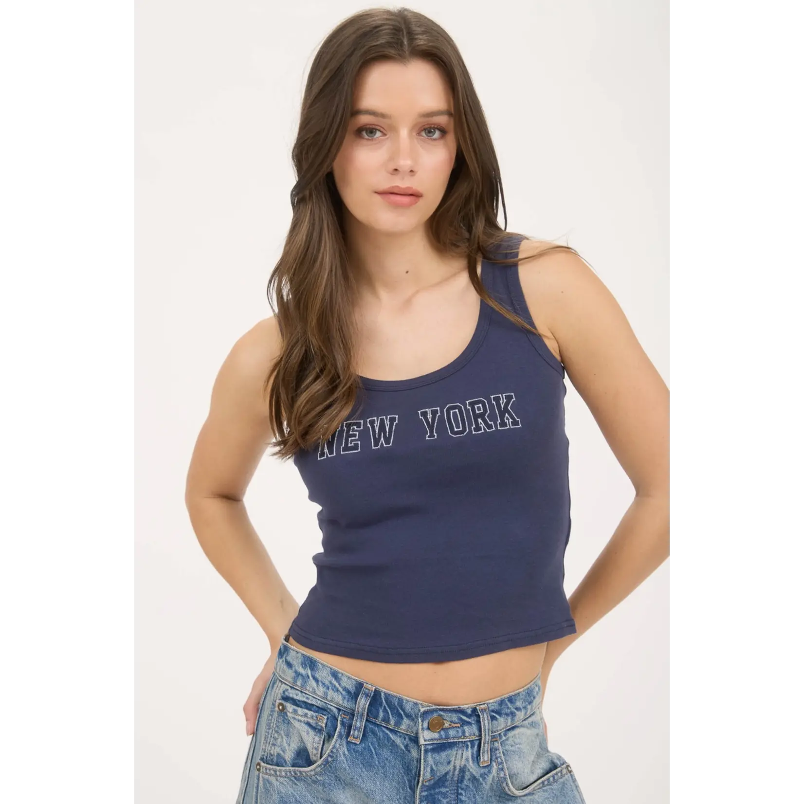 Blu Pepper NY Cropped Tank-NAVY