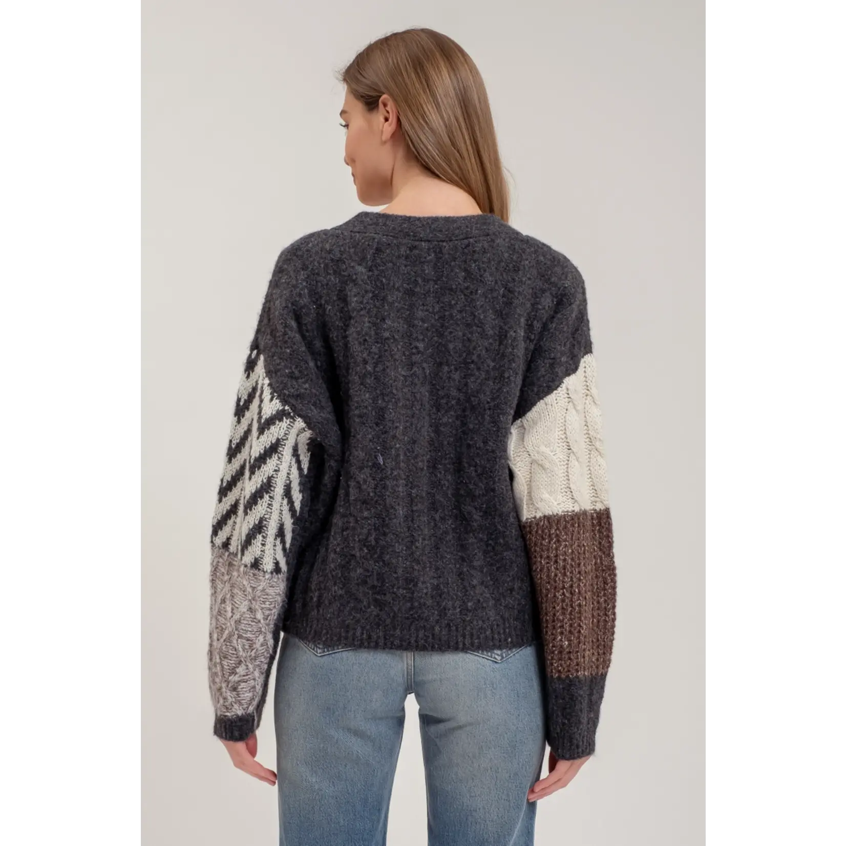 Blu Pepper Patchwork Cardigan-CHARCOAL