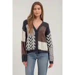 Blu Pepper Patchwork Cardigan-CHARCOAL