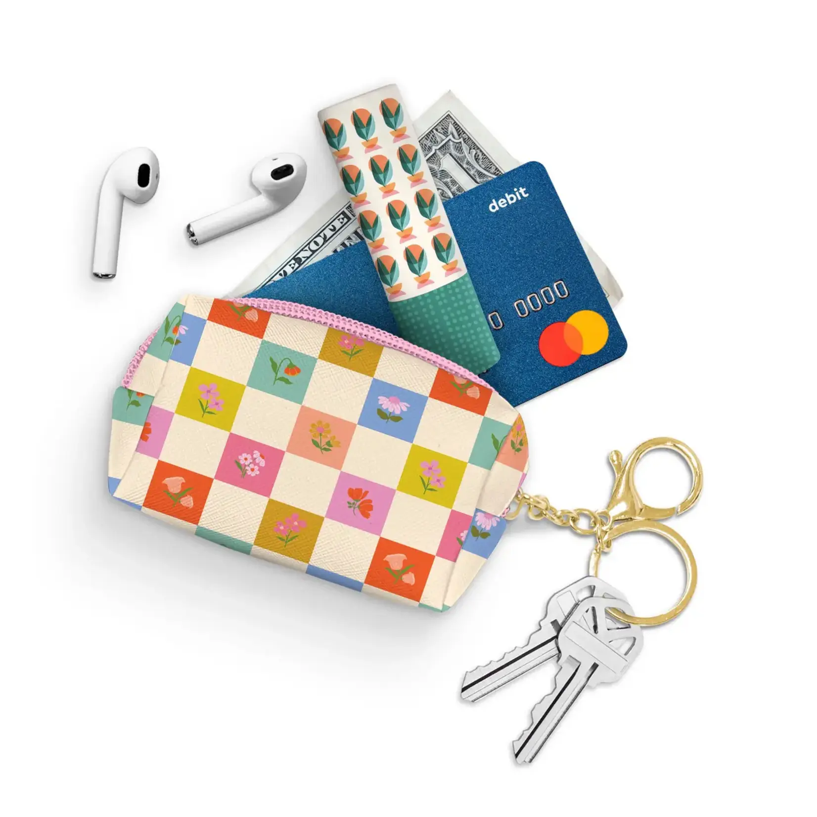Studio Oh Checkerboard Blooms Key Chain Pouch