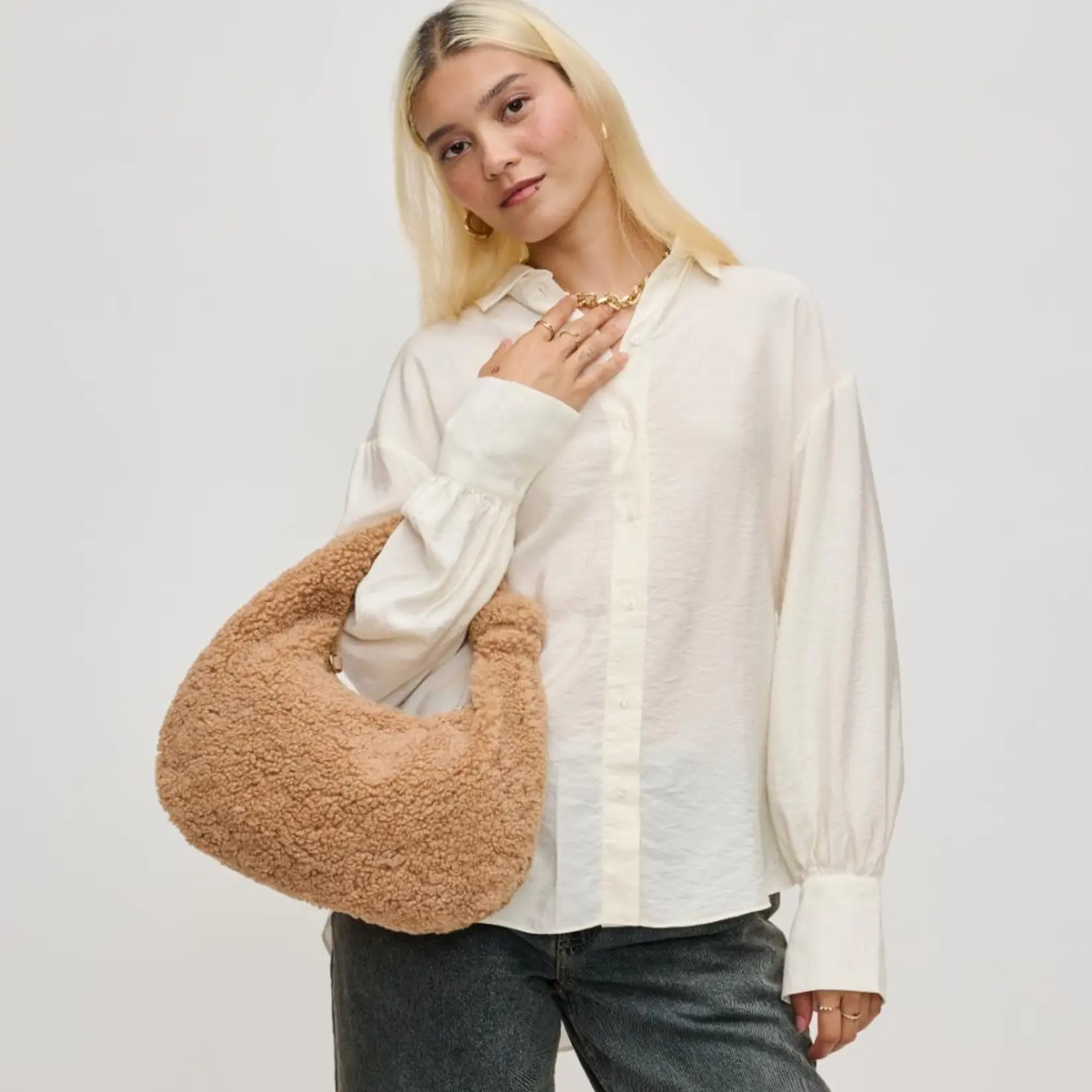 Urban Expressions Charlene Sherpa Shoulder Bag  Tan