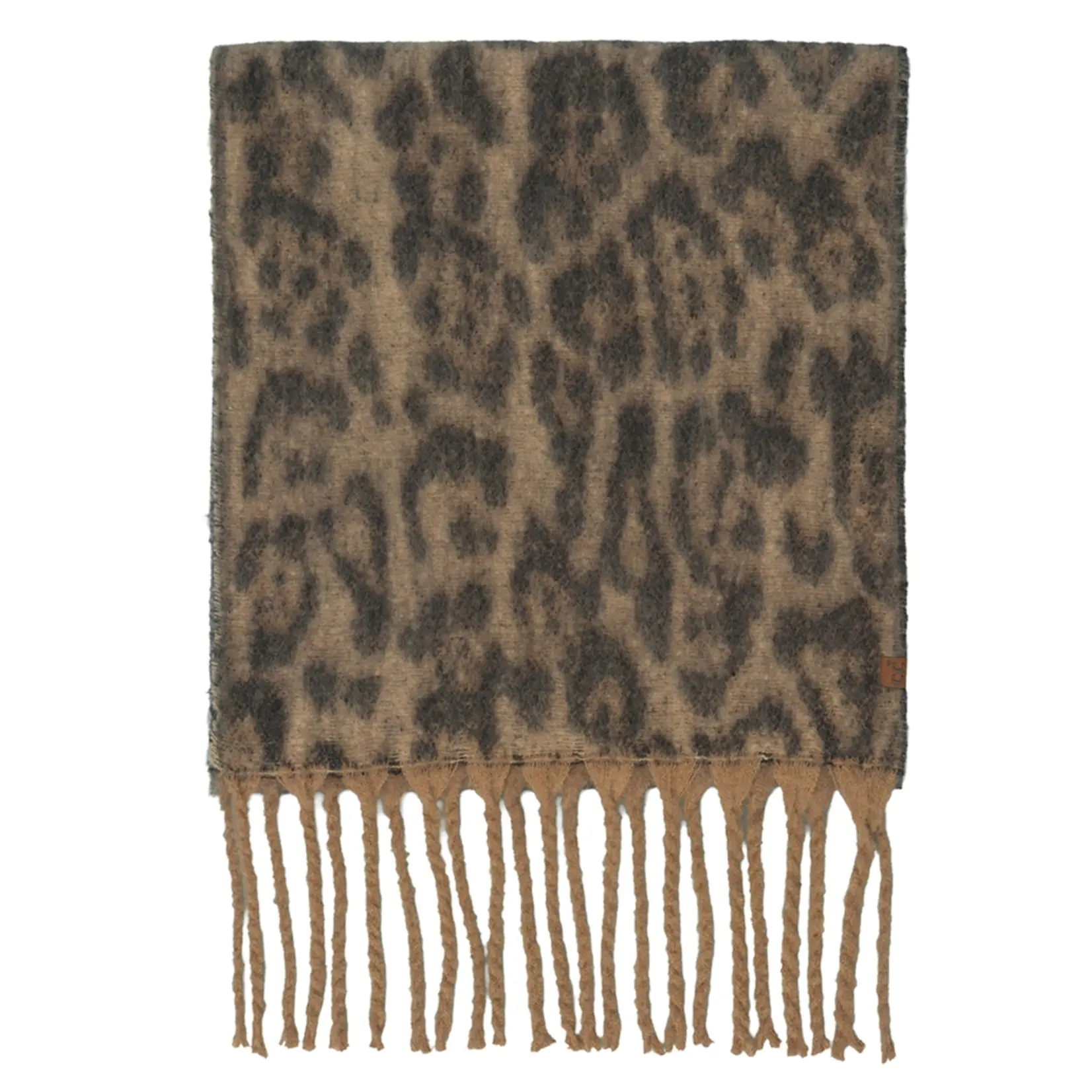 Hana C.C Leopard Fringe Scarf  Brown