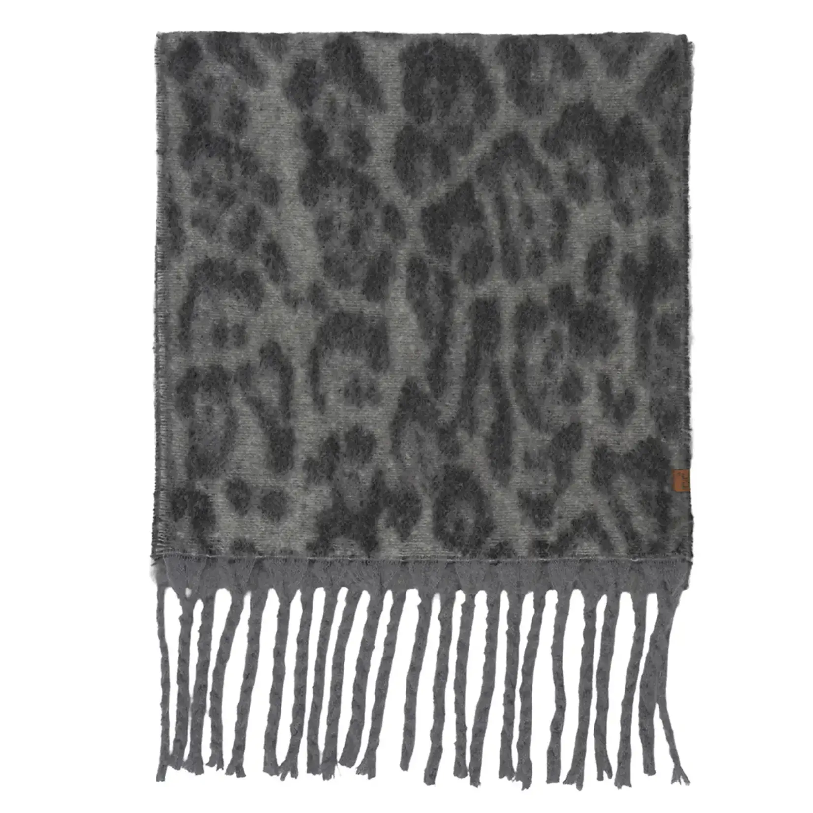 Hana C.C Leopard Fringe Scarf Gray