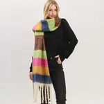 Hana Striped Fringed Scarf Brown Multi