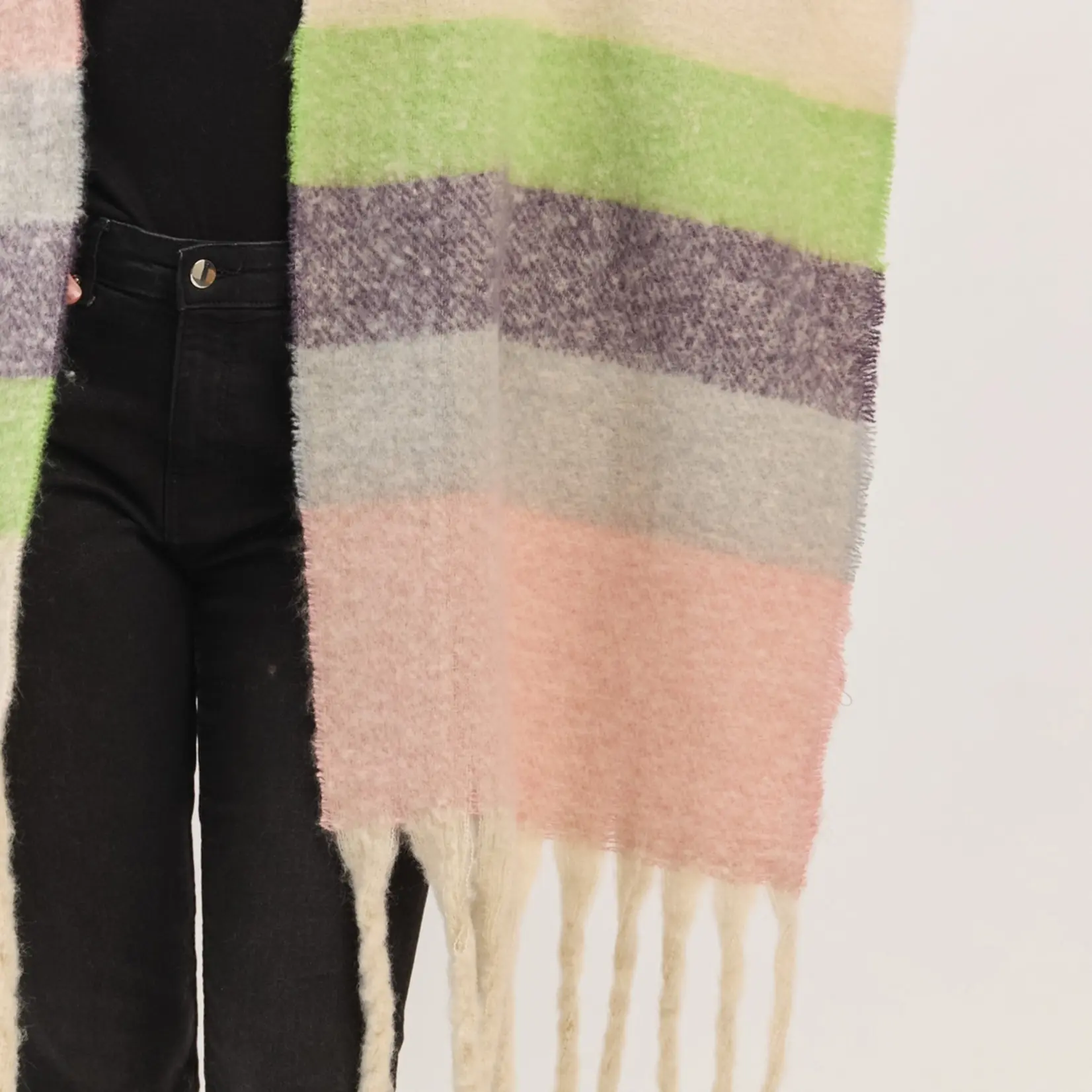 Hana Striped Fringed Scarf Brown Pink