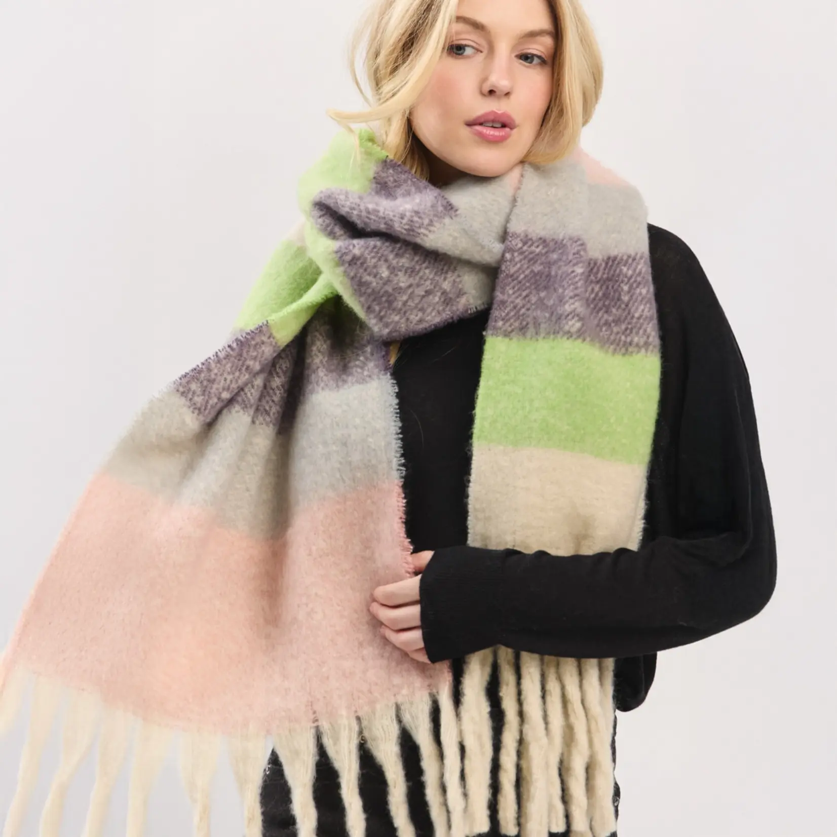 Hana Striped Fringed Scarf Brown Pink