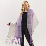 Hana Color Stripe Fringe Scarf  Purple