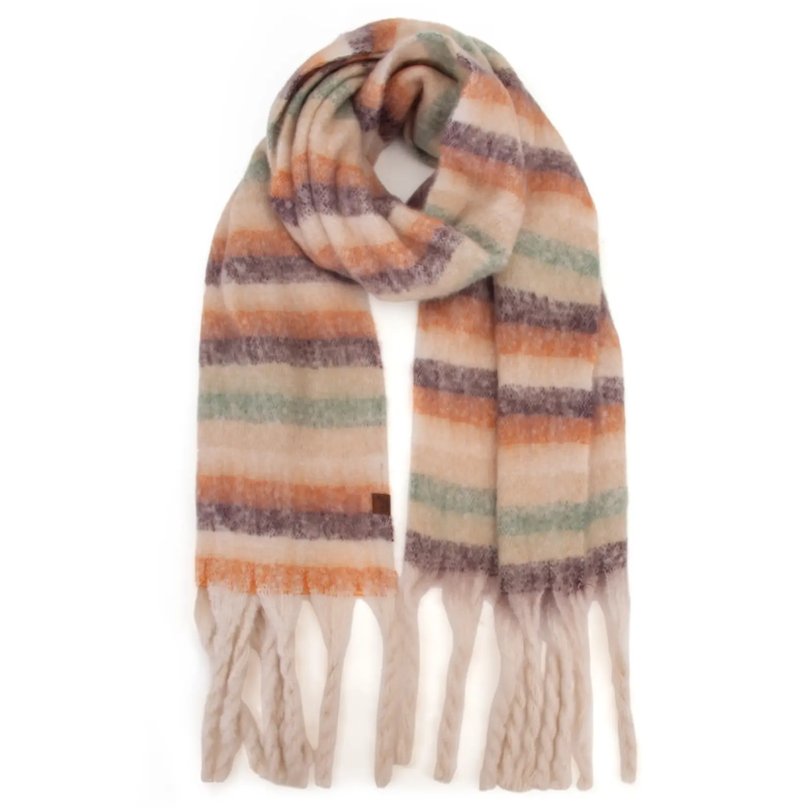 Hana C.C Horizontal Stripe Scarf Beige