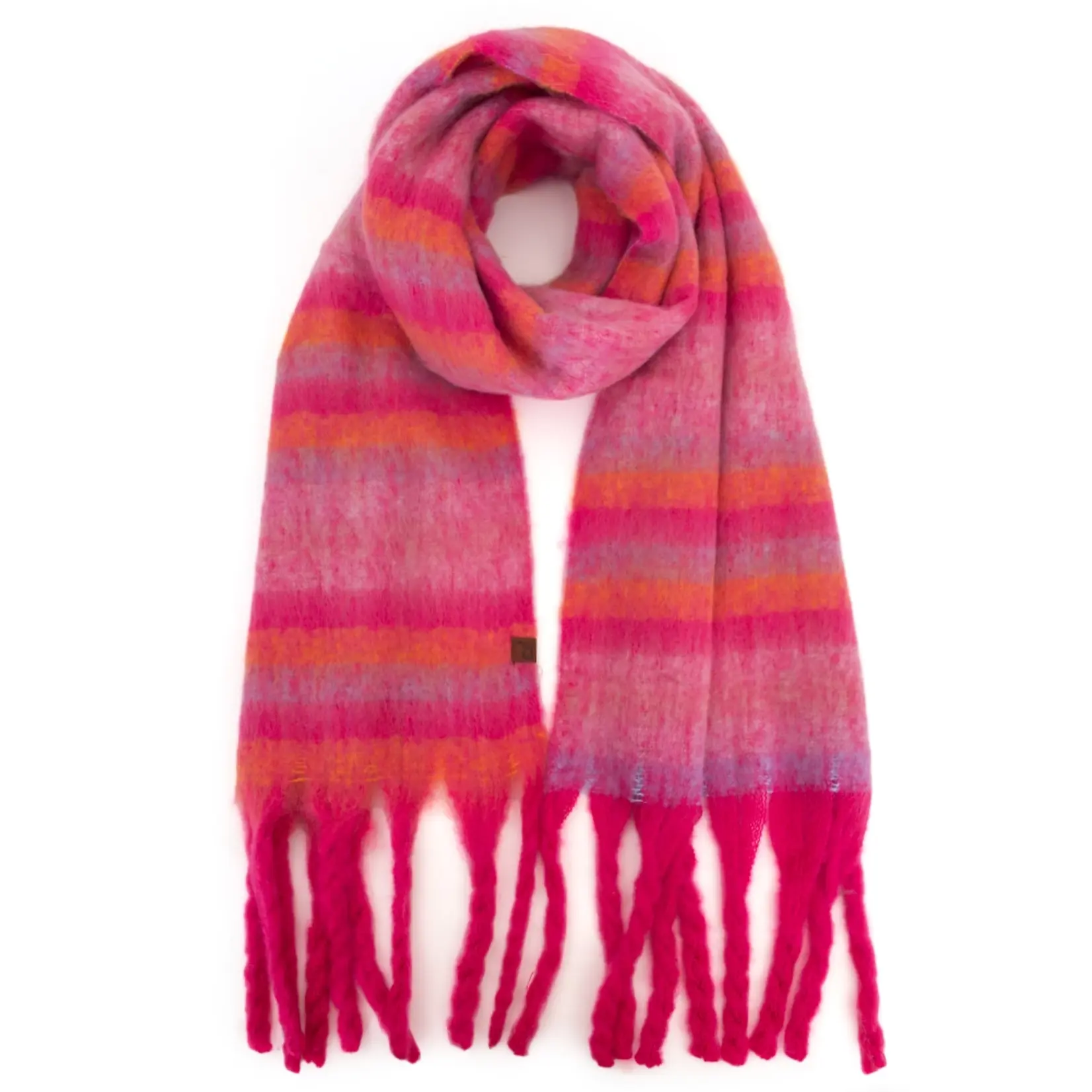 Hana C.C Horizontal Stripe Scarf Hot Pink