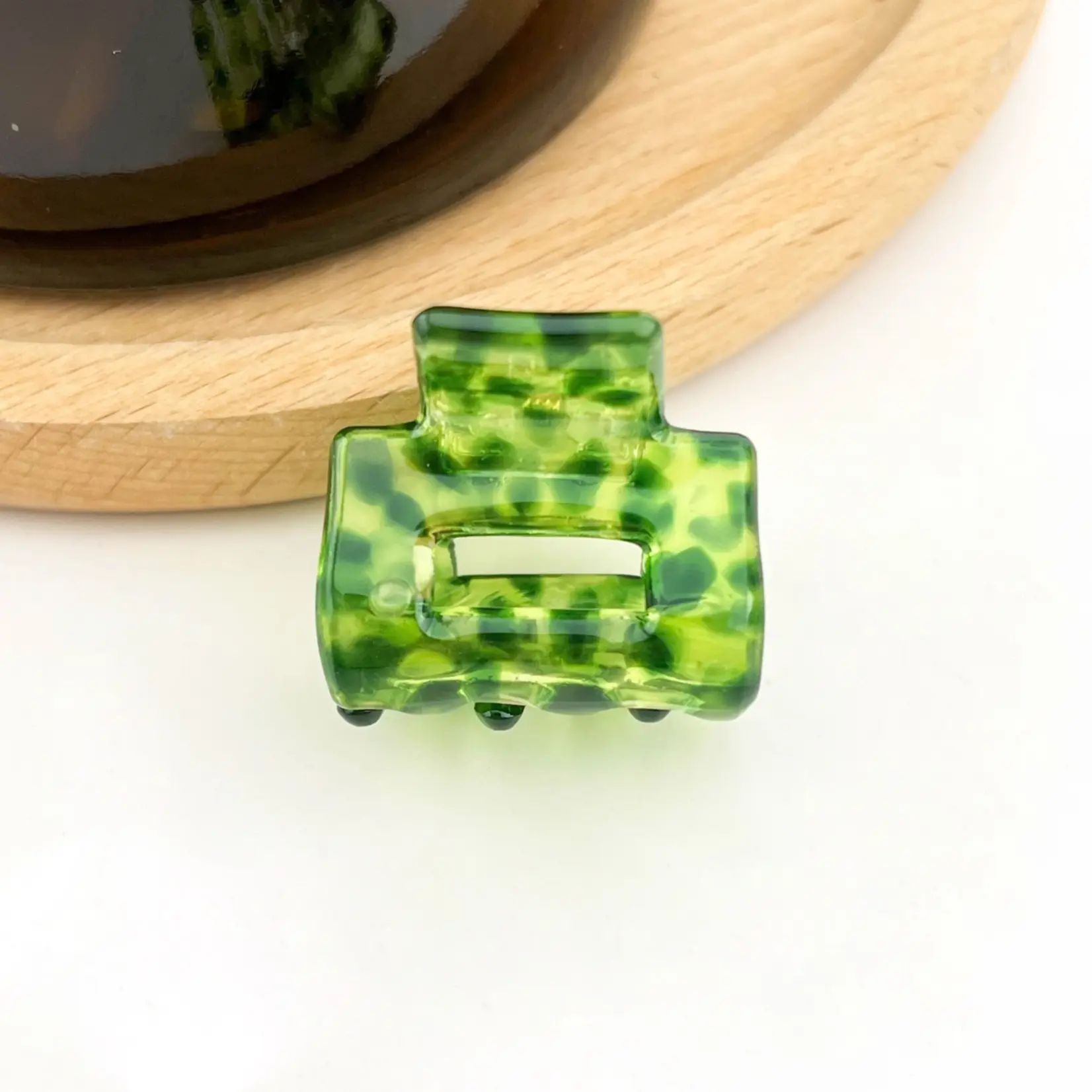 The Diva Soap Polka Dot Mini Square Claw Clip Green