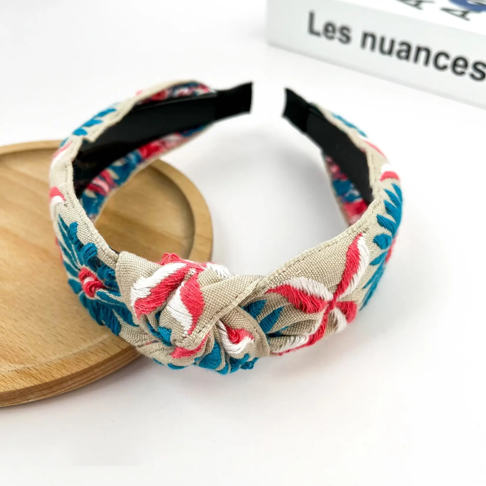 The Diva Soap Boho Embroidered Knot Headband Beige