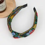 The Diva Soap Boho Top Knot Embroidered Floral Headband Black