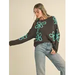 &Merci Floral Contrast Sweater-CHOCO AQUA
