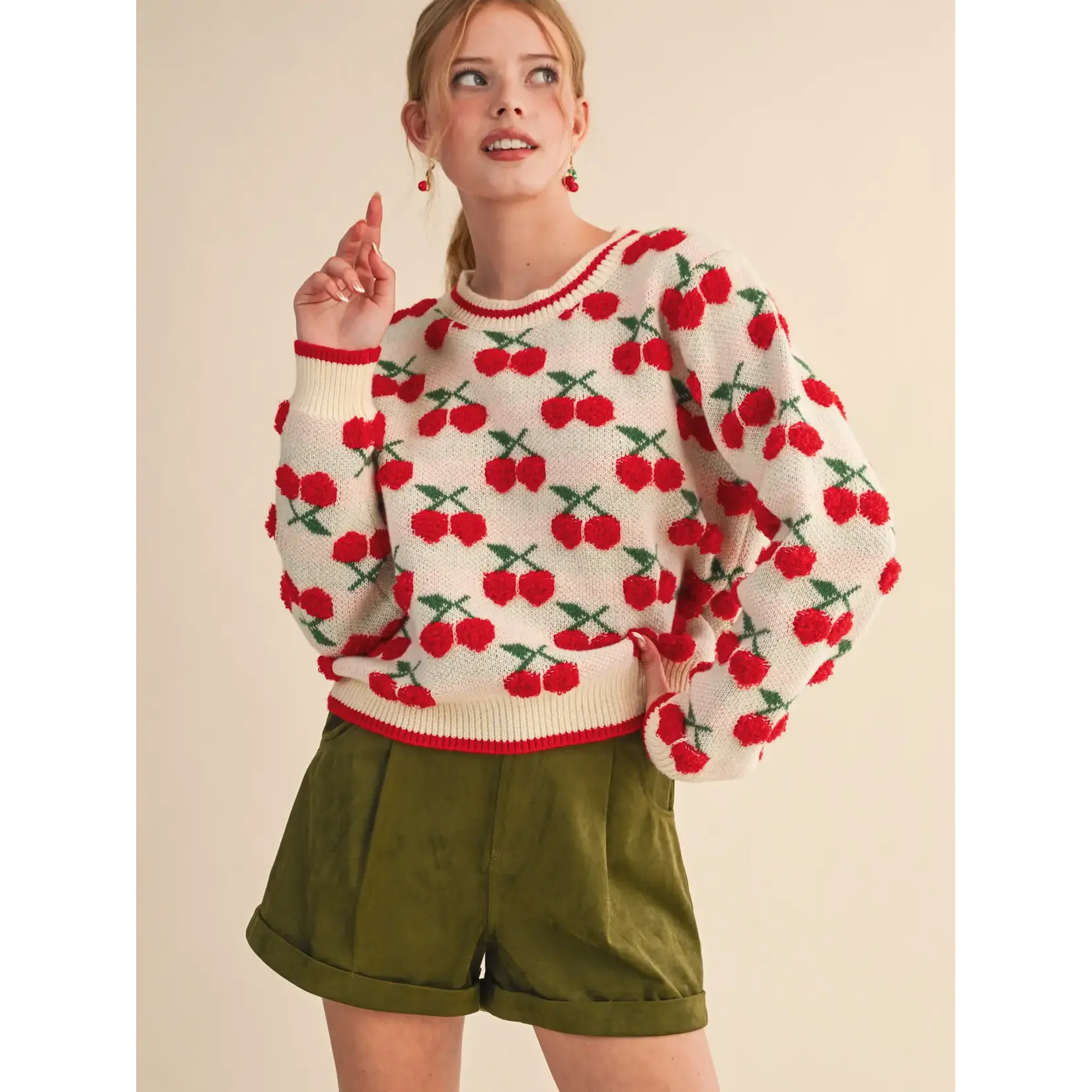 &Merci Fuzzy Cherry Sweater