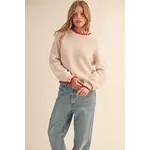 &Merci Puff Sleeve Sweater with Contrast Almond Red